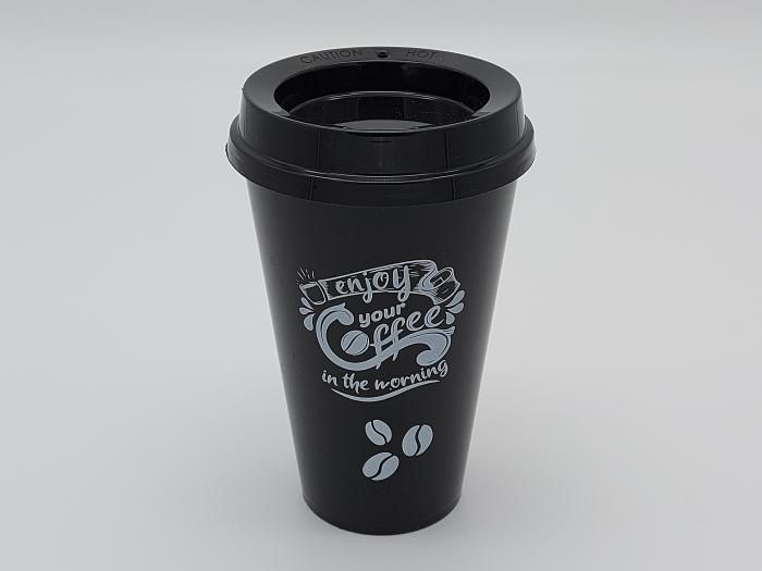 Многоразовый пластиковый стакан с крышкой для кофе и горячего L-00751 Qlux D 8,5 cm H 14 cm 19599 фото