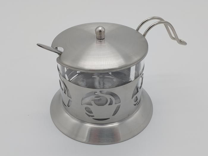 Сахарница прозрачная стеклянная для дома и кухни Сахарница из нержавейки для кафе ресторана и бара 300 мл 08367 фото