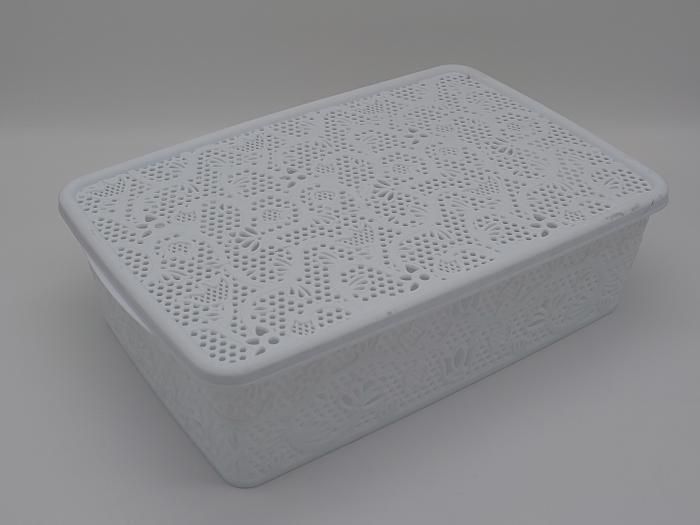 Корзина пластиковая с крышкой Ажур Tuffex 8213 Ящик для хранения вещей Контейнер 40*25 cm H 12 cm 10 л 18675 фото